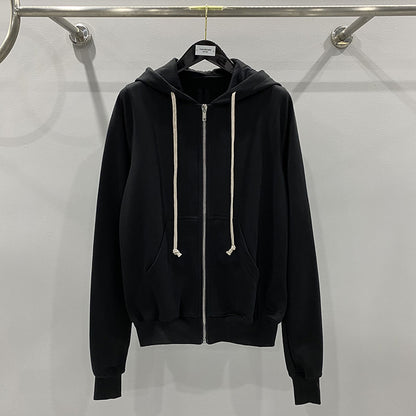Classic Black Zip-up Hooded Long Sleeve Sweatshirt For Men