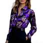 Purple Satin Floral Print Long Sleeve Shirt