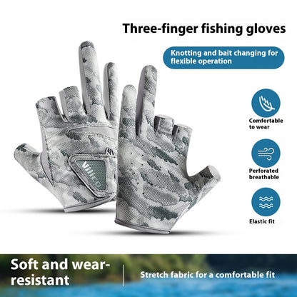 Exposed Three-finger Outdoor Sun Protection Professional Fishing Lure Gloves