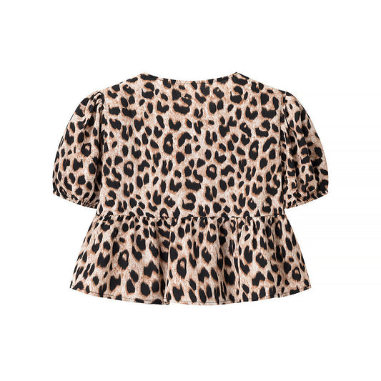 Sexy Leopard Print Bubble Sleeve Top Cardigan