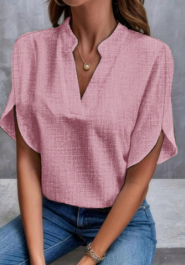 Women's Summer Chiffon V-Neck Shirt - Short Sleeve