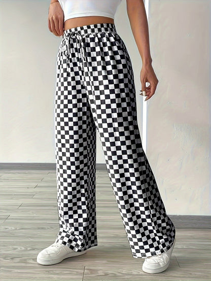 Women's Casual High-waisted Checkered Straight-leg Pants