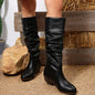 Foreign Trade Large Size Pleated High Leg Boot British Style Women