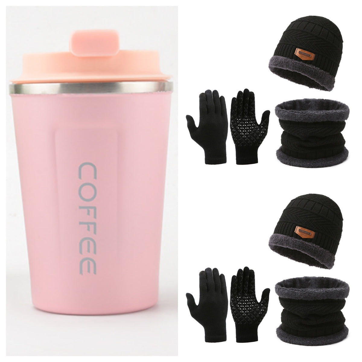 Men's Winter Scarf Gloves Three-piece Set Fleece-lined Warm Knitted Hat