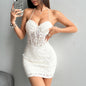 Hollow Lace Spliced Deep V Tie-up Sequin Underwire Boning Shaping Dress
