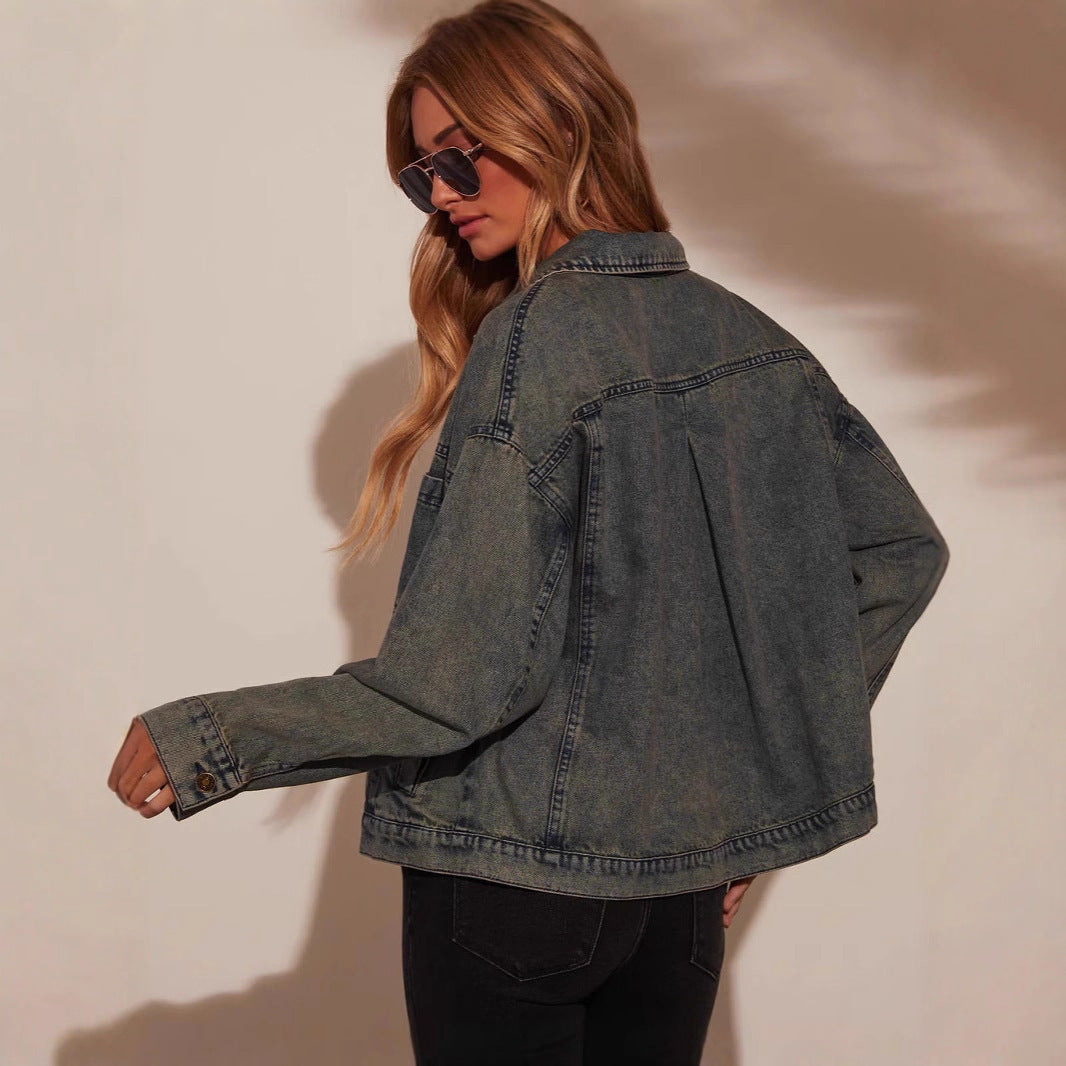 Women's Fashion Personality Solid Color Loose Slim-fit Denim Jacket