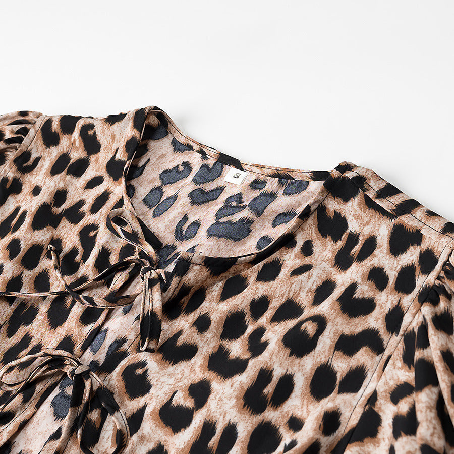 Sexy Leopard Print Bubble Sleeve Top Cardigan