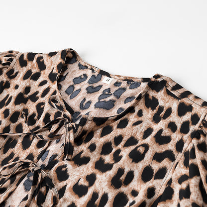 Sexy Leopard Print Bubble Sleeve Top Cardigan