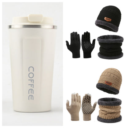 Men's Winter Scarf Gloves Three-piece Set Fleece-lined Warm Knitted Hat