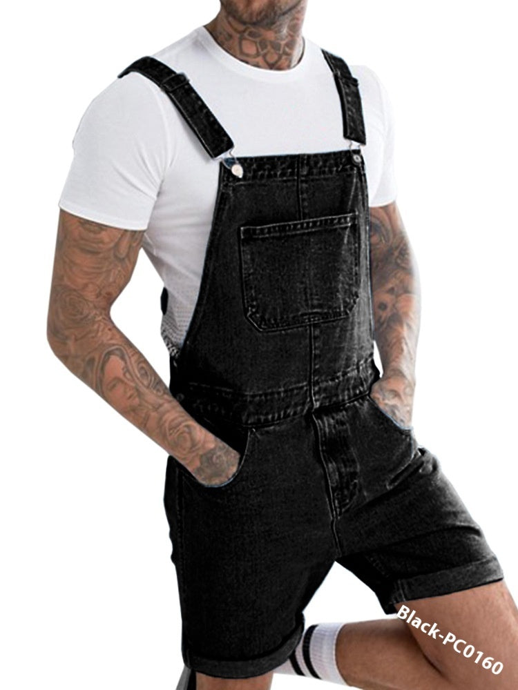 Youth Casual Mid-stretch Denim Suspender Pants