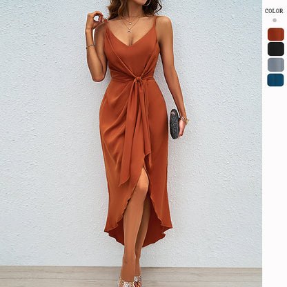 Women's Versatile Solid Color Strappy Dress