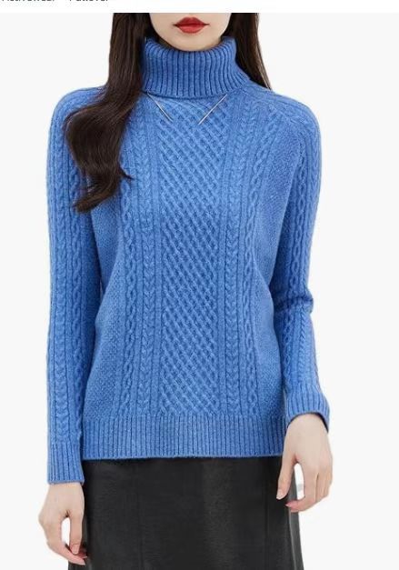 Women's High-neck Cable Knit Wool Sweater