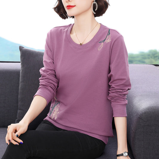 Cotton Small Flower Embroidery Long-sleeved Top