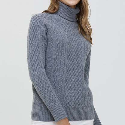 Women's High-neck Cable Knit Wool Sweater