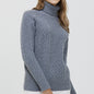 Women's High-neck Cable Knit Wool Sweater