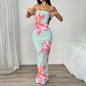 Lady's Sexy Strapless Slim-fit Printed Maxi Dress