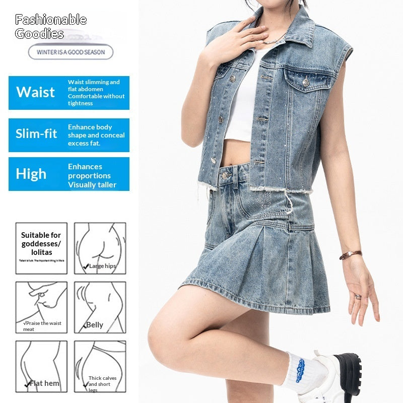 Women's Petite Sleeveless Sequin Pleated Skirt Set