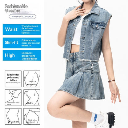 Women's Petite Sleeveless Sequin Pleated Skirt Set