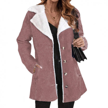 Women's Solid Color Plush Lapel Mid-length Coat