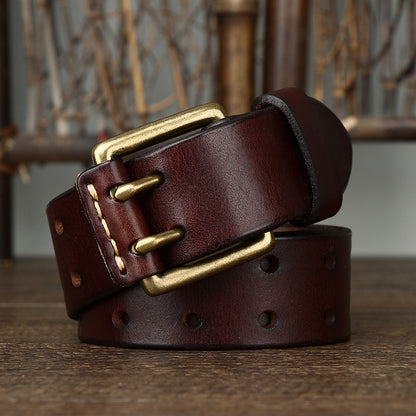 Men's Leather Belt Double Pin Buckle