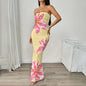 Lady's Sexy Strapless Slim-fit Printed Maxi Dress