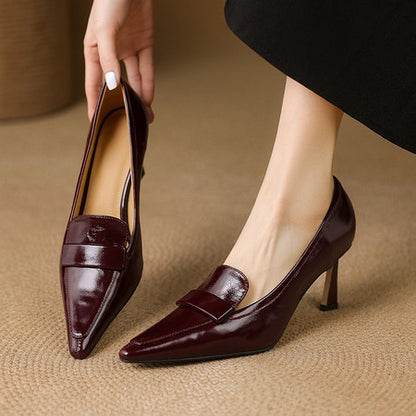 Pointed-toe Authentic Leather Pumps Women's Stiletto Heels