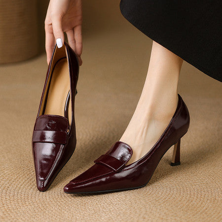 Pointed-toe Authentic Leather Pumps Women's Stiletto Heels