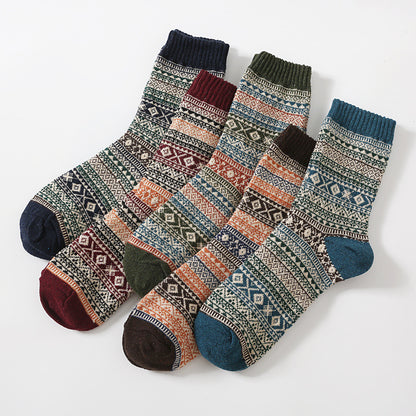 Retro Large Square Wool Socks