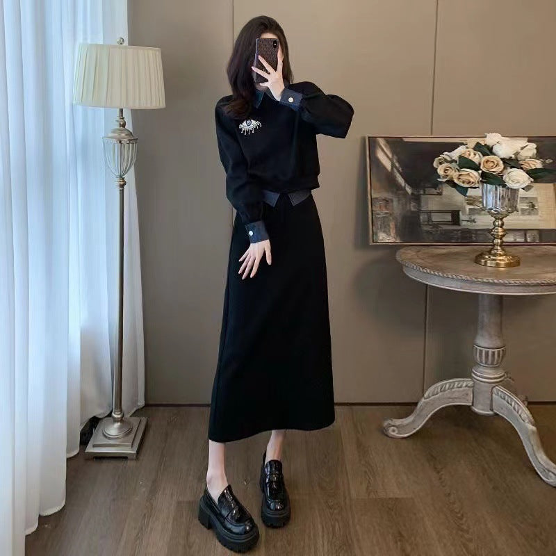 Fake Two-piece Sweatshirt Set Women Korean Version Set Skirt