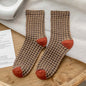 Checkerboard Color-blocked Mid-calf Cotton Sweat-absorbing Long Socks
