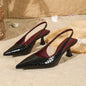 Fashion Crystal Pattern High Heels Black Pointed Toe Strap Elastic Band Slingback