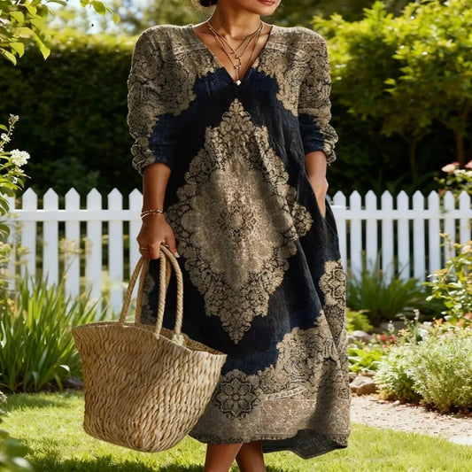 Summer New Women's Loose-fitting Fashion V-neck Printed Dress