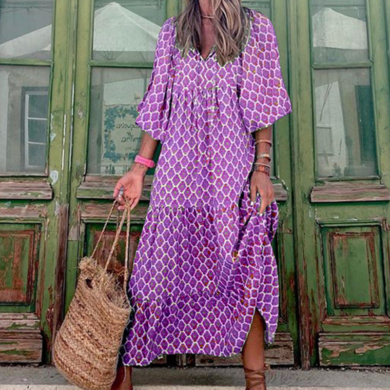 Women's Vintage Printed Bohemian Maxi Dress