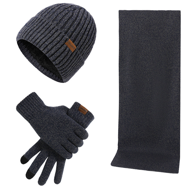 Thermal Knitting Hat Scarf And Gloves Three-piece Set