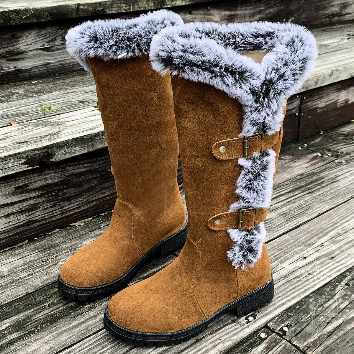 Women's Rabbit Fur Snow Boots - Winter Warmth