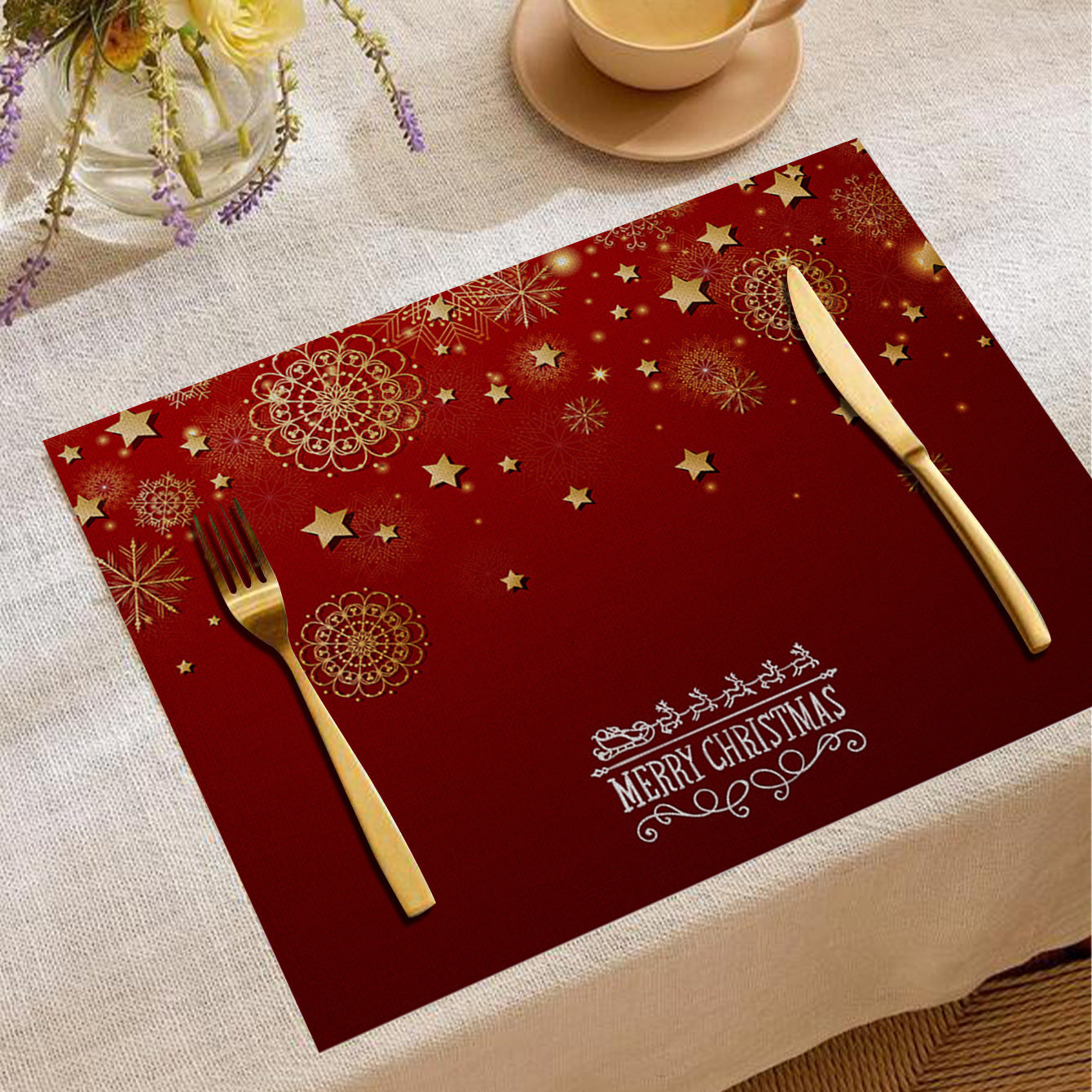 Christmas Digital Printing Placemat Linen Insulation Antifouling Decoration