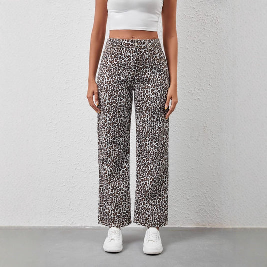 Women's Loose Leopard Print Jeans