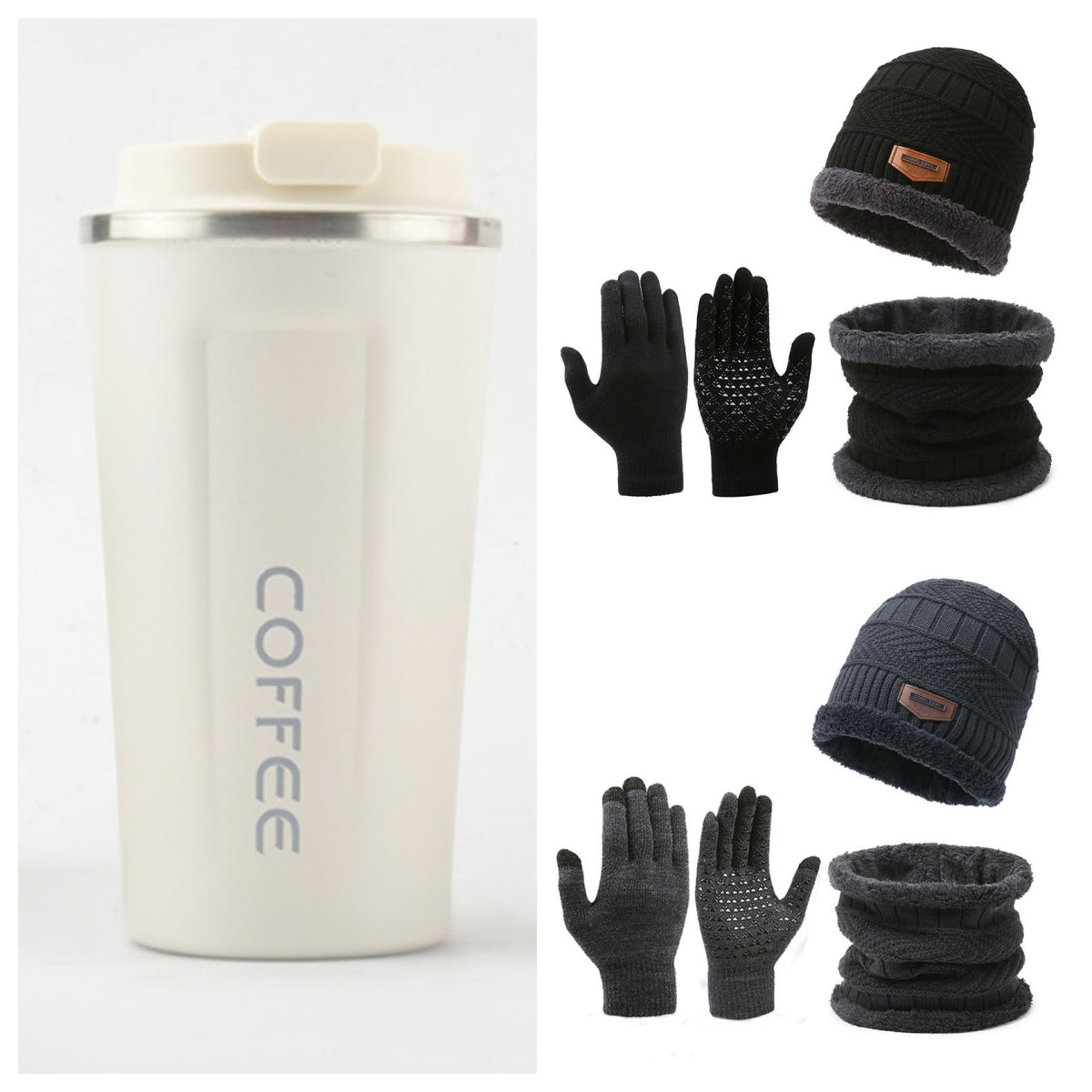 Men's Winter Scarf Gloves Three-piece Set Fleece-lined Warm Knitted Hat