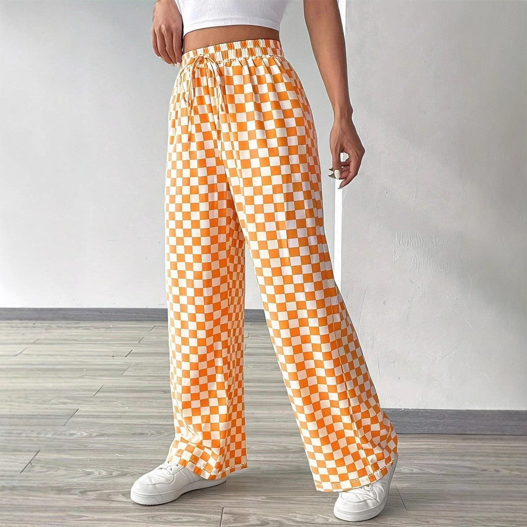 Women's Casual High-waisted Checkered Straight-leg Pants