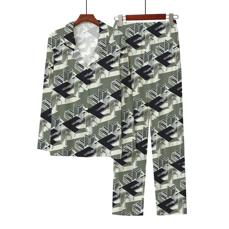 European And American Style 3D Digital Printed Button-up Shirt Comfortable Pajama Pants