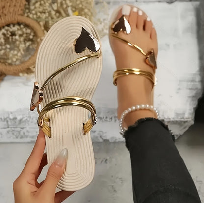 Women's Summer Love Decorative Button Flat Sandals