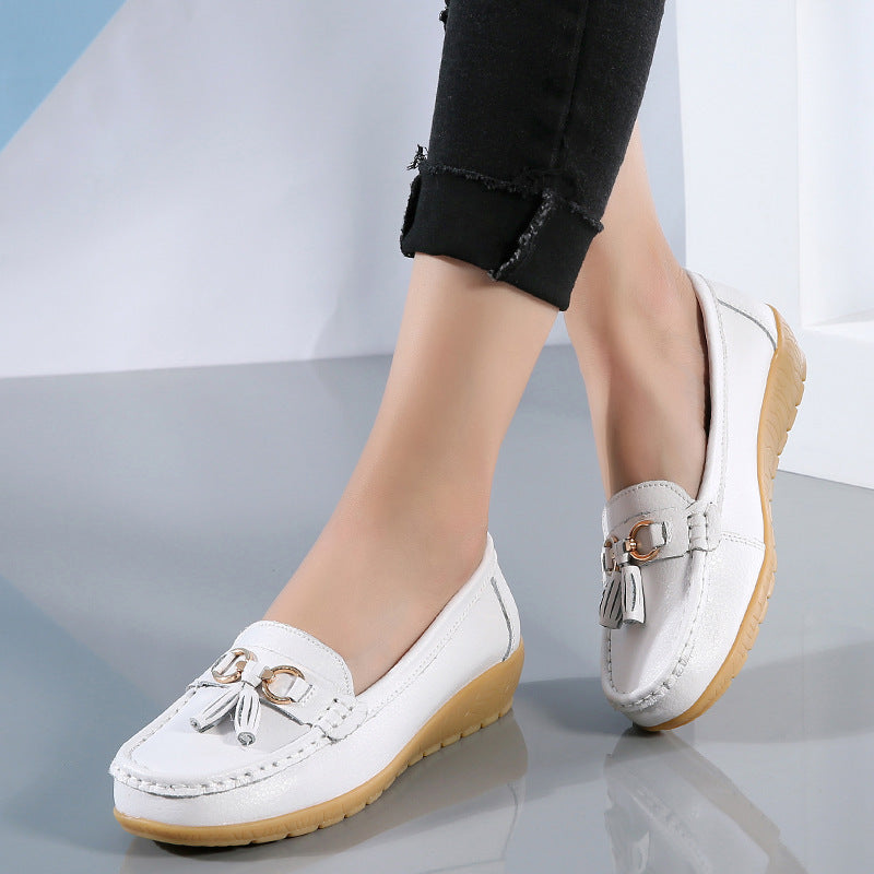 Women's Two-Layer Calf Leather Slip-On Shoes