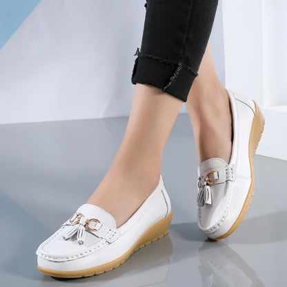 Women's Two-Layer Calf Leather Slip-On Shoes