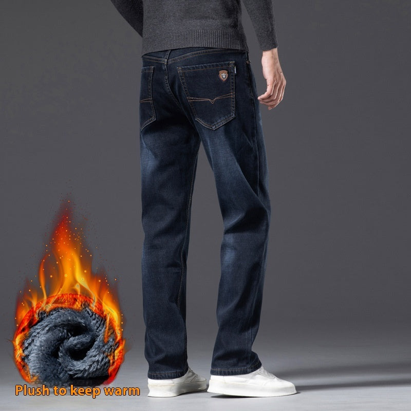 Fleece-lined Men's Loose Straight Plus Size Jeans