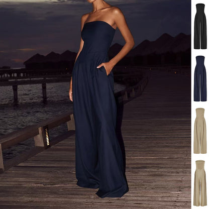 Women's Backless Wide Leg Jumpsuit - Tube Top