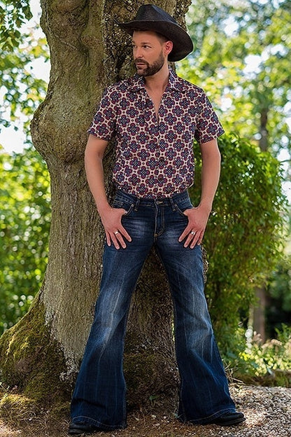 Cowboy Bell-bottom Punk Style Retro Embroidered Stretch Denim Men