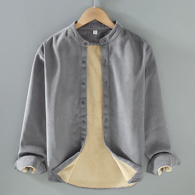 Flannel-lined Thick Warm Corduroy Small Stand-collar Shirt Jacket