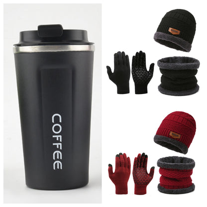 Men's Winter Scarf Gloves Three-piece Set Fleece-lined Warm Knitted Hat