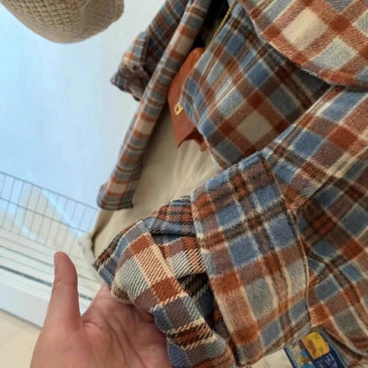 American Retro Color-blocked Brushed Flannel Shirt