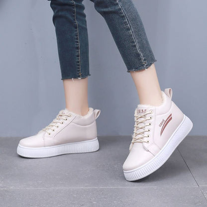 Warm Slugged Bottom Leather Surface Trendy High Top Cotton Boots
